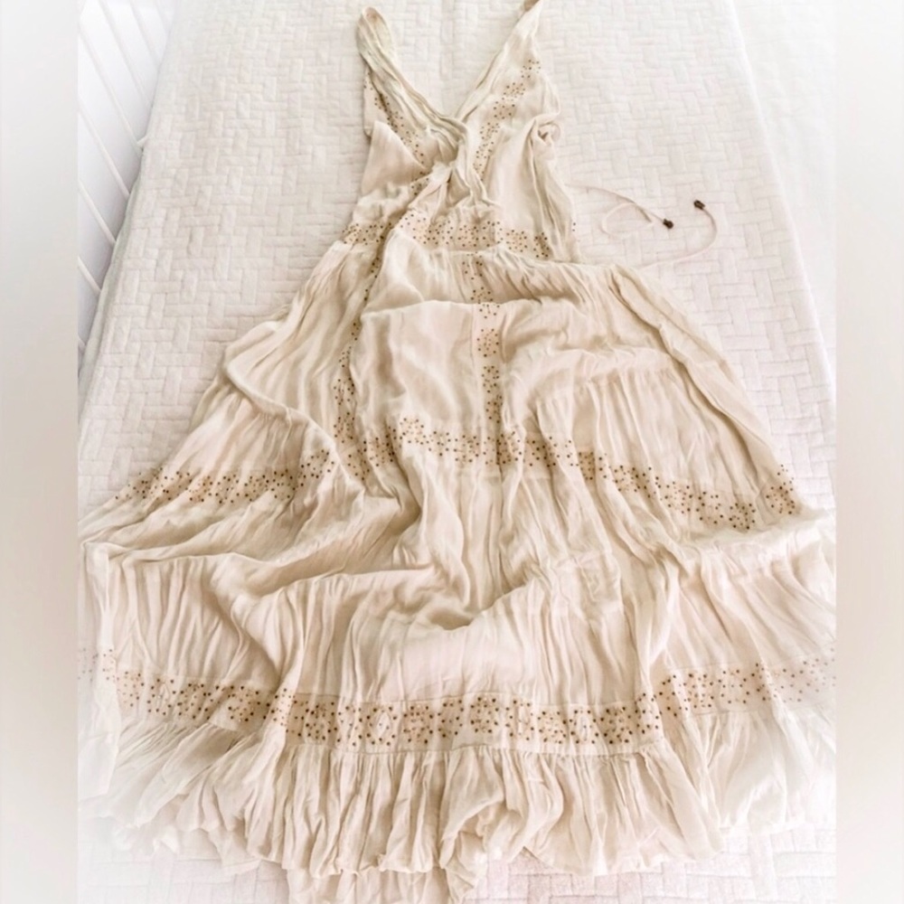 RARE $398 FREE PEOPLE Beaded Wrap Corset BOHO Maxi Dress Wedding ANTHROPOLOGIE
